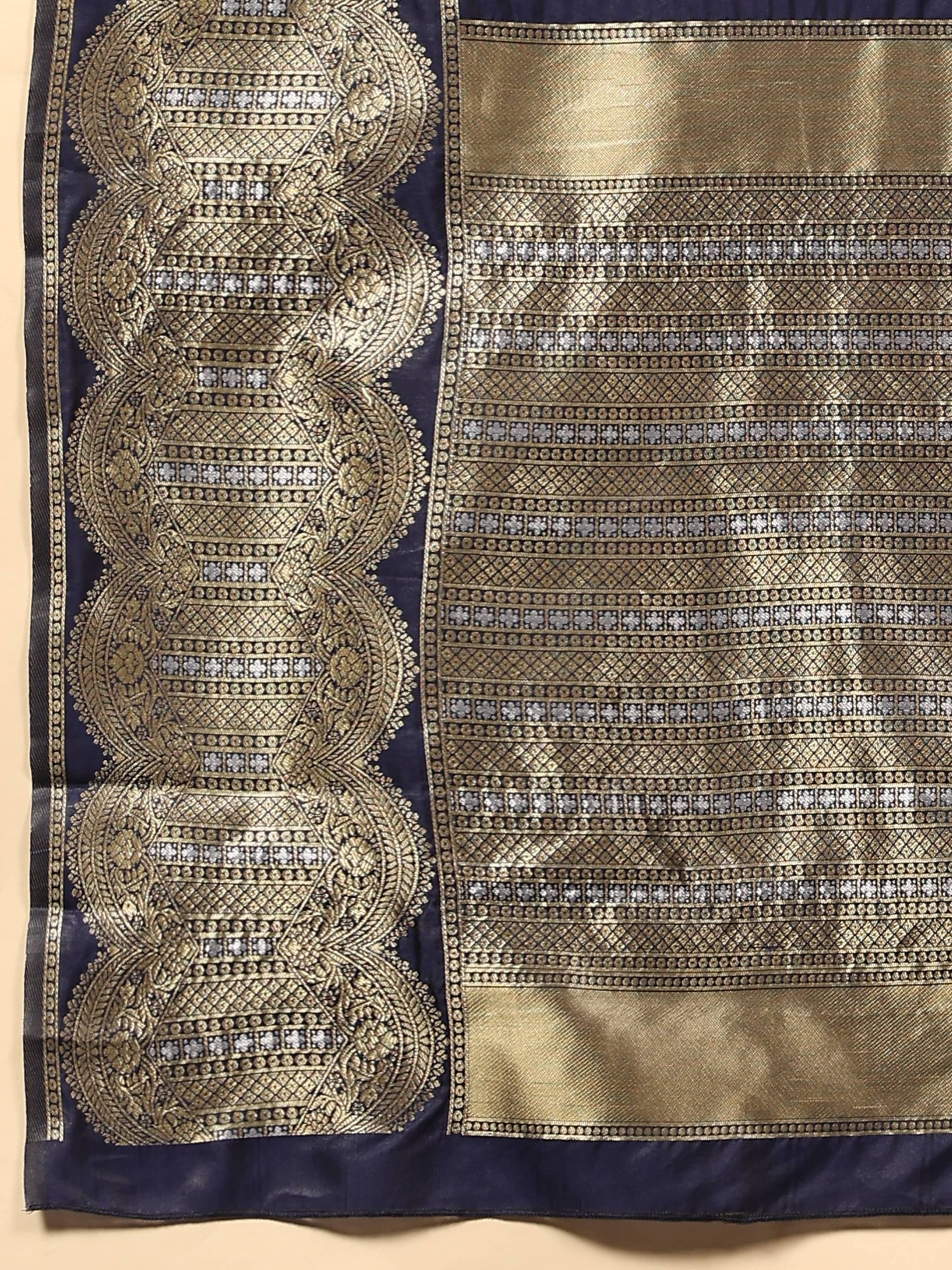 Kanchipuram Soft Silk Zari Woven Striped Saree