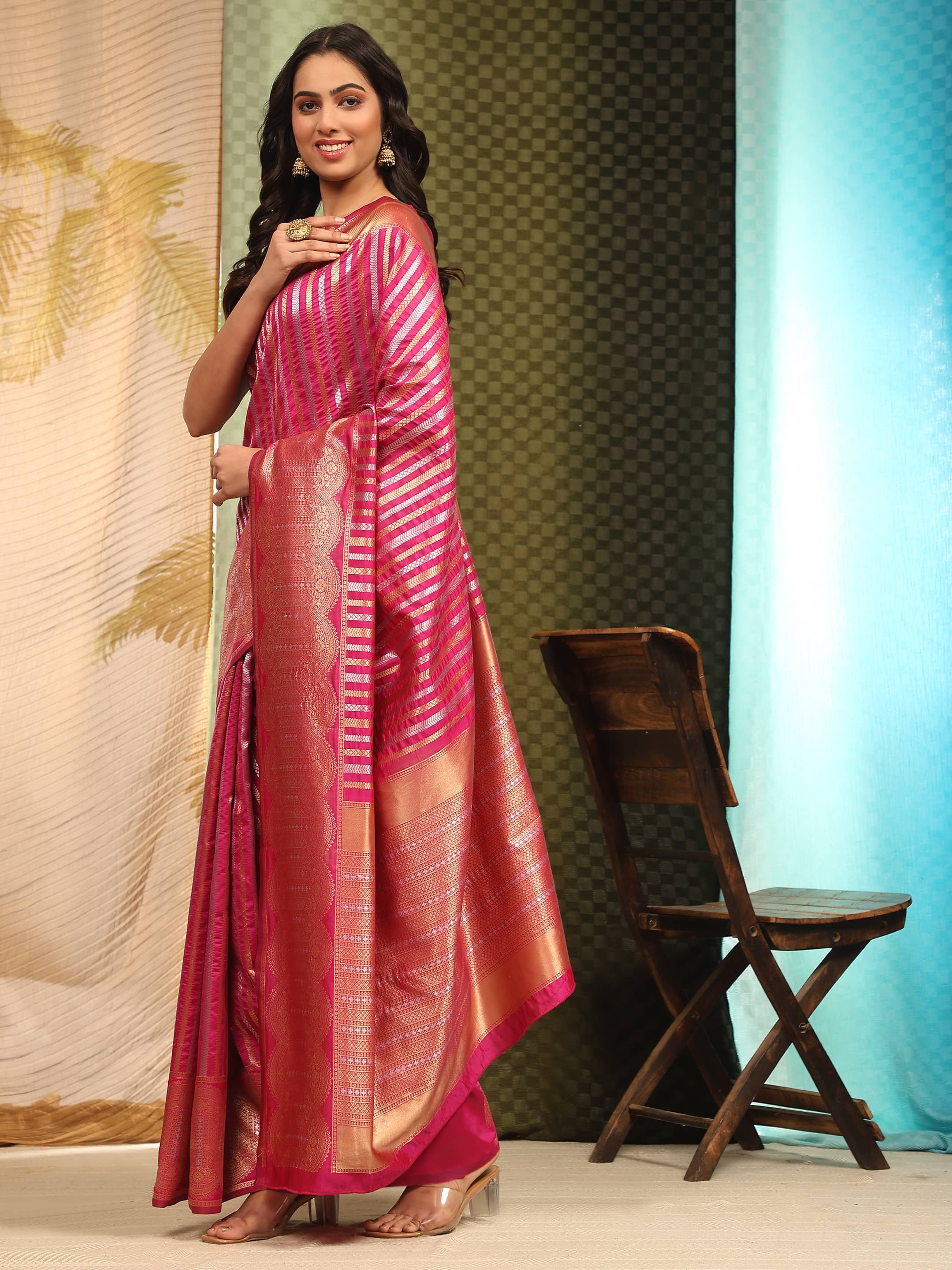 Kanchipuram Soft Silk Zari Woven Striped Saree