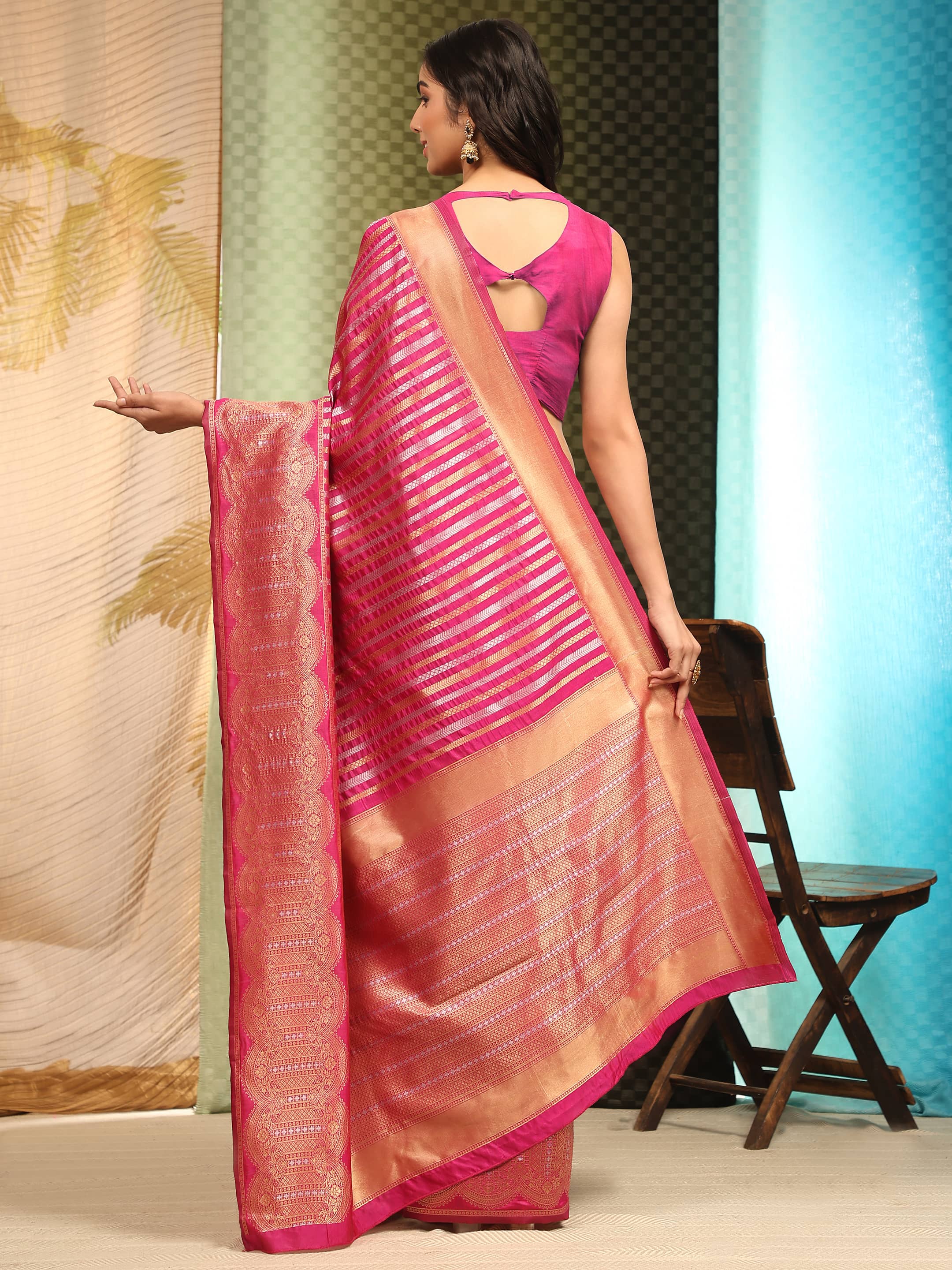 Kanchipuram Soft Silk Zari Woven Striped Saree