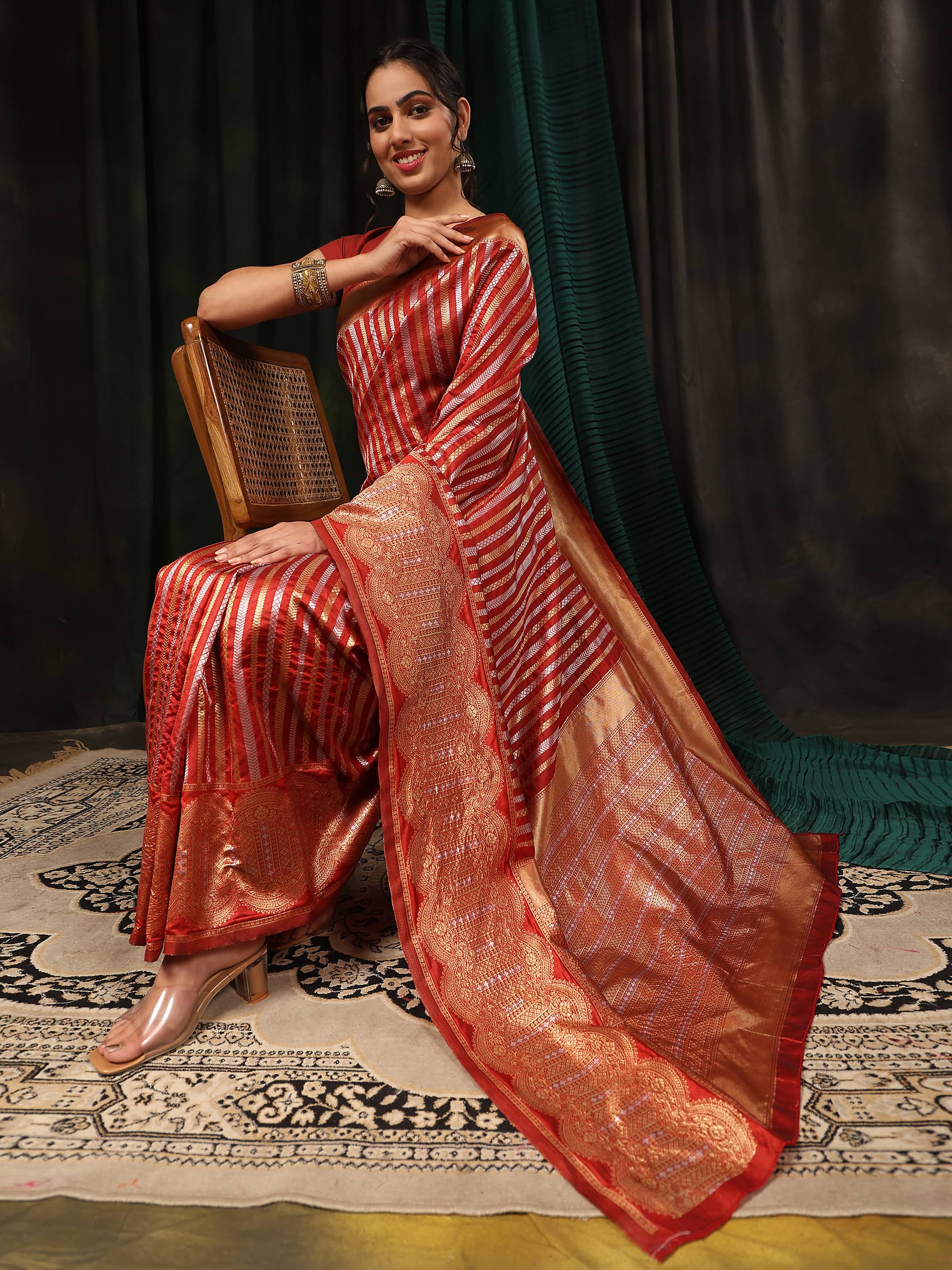 Kanchipuram Soft Silk Zari Woven Striped Saree