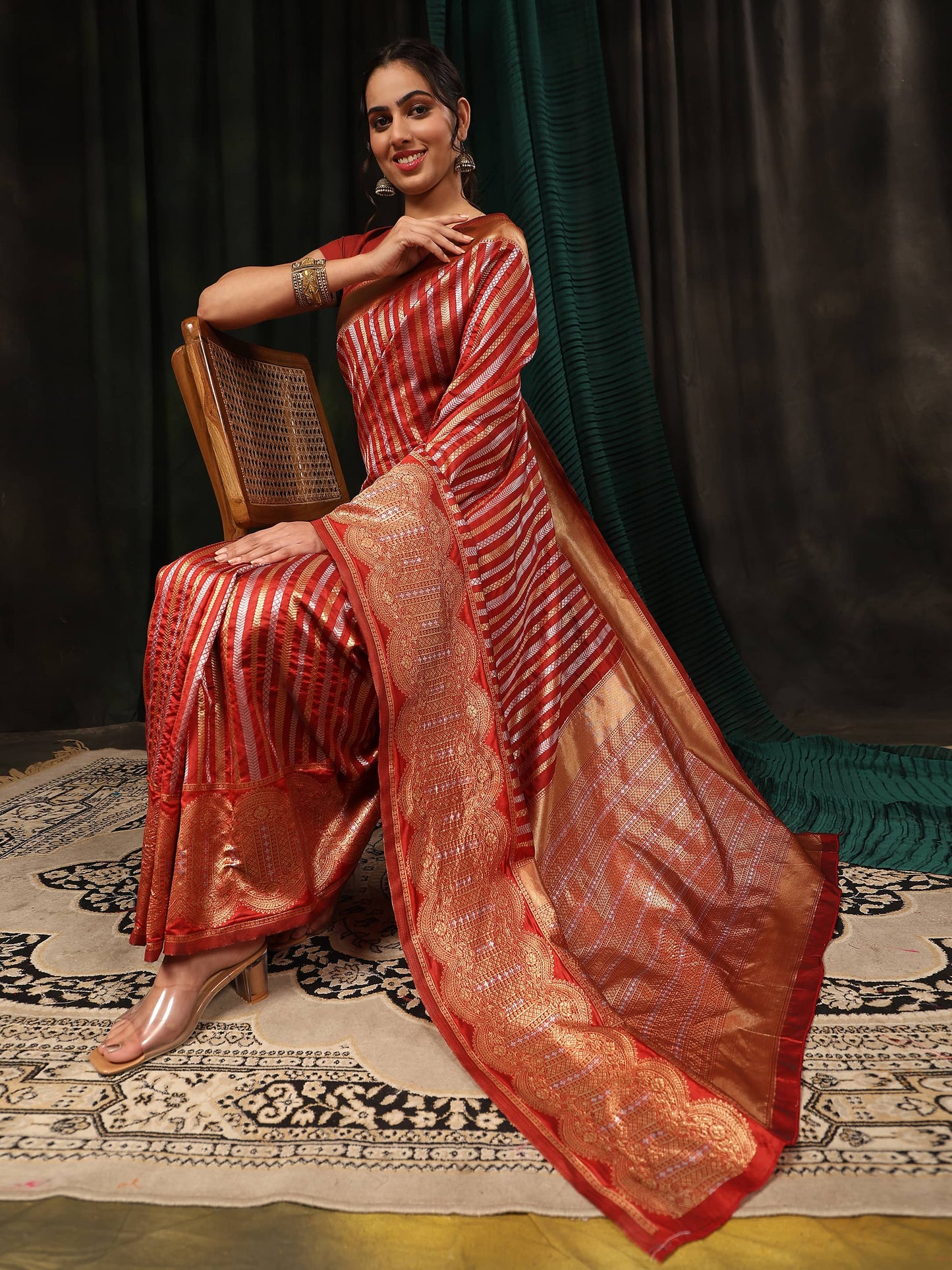 Kanchipuram Soft Silk Zari Woven Striped Saree