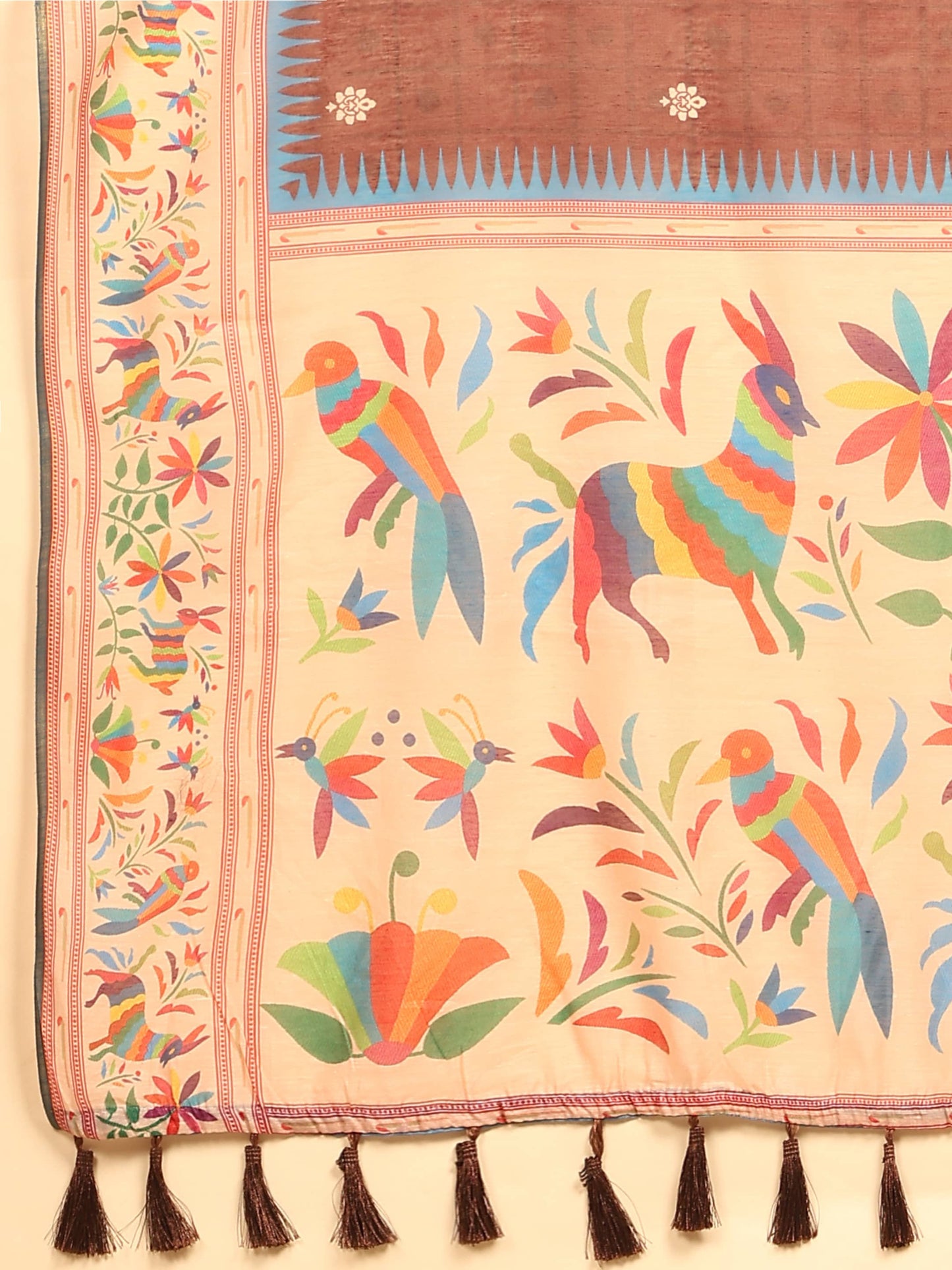 Women's Cotton Blend Paithani Animal Digital Printed Saree