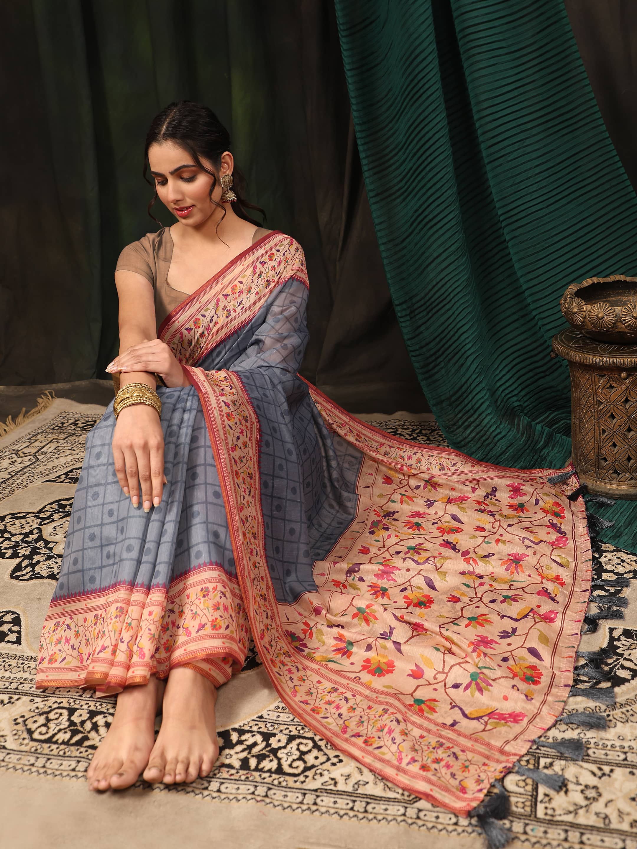 Women's Cotton Blend Paithani Animal Digital Printed Saree