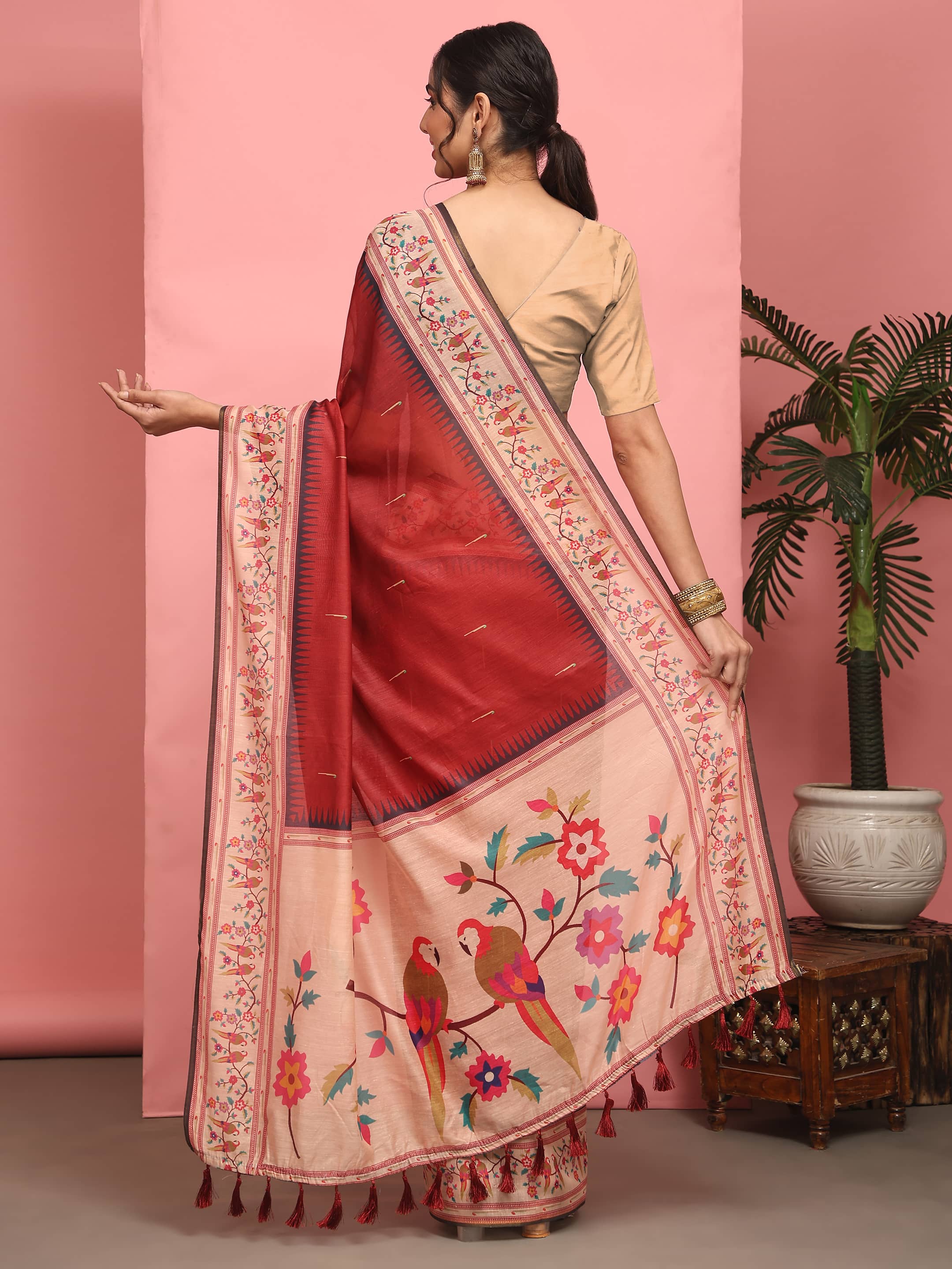 Women's Cotton Blend Paithani Animal Digital Printed Saree