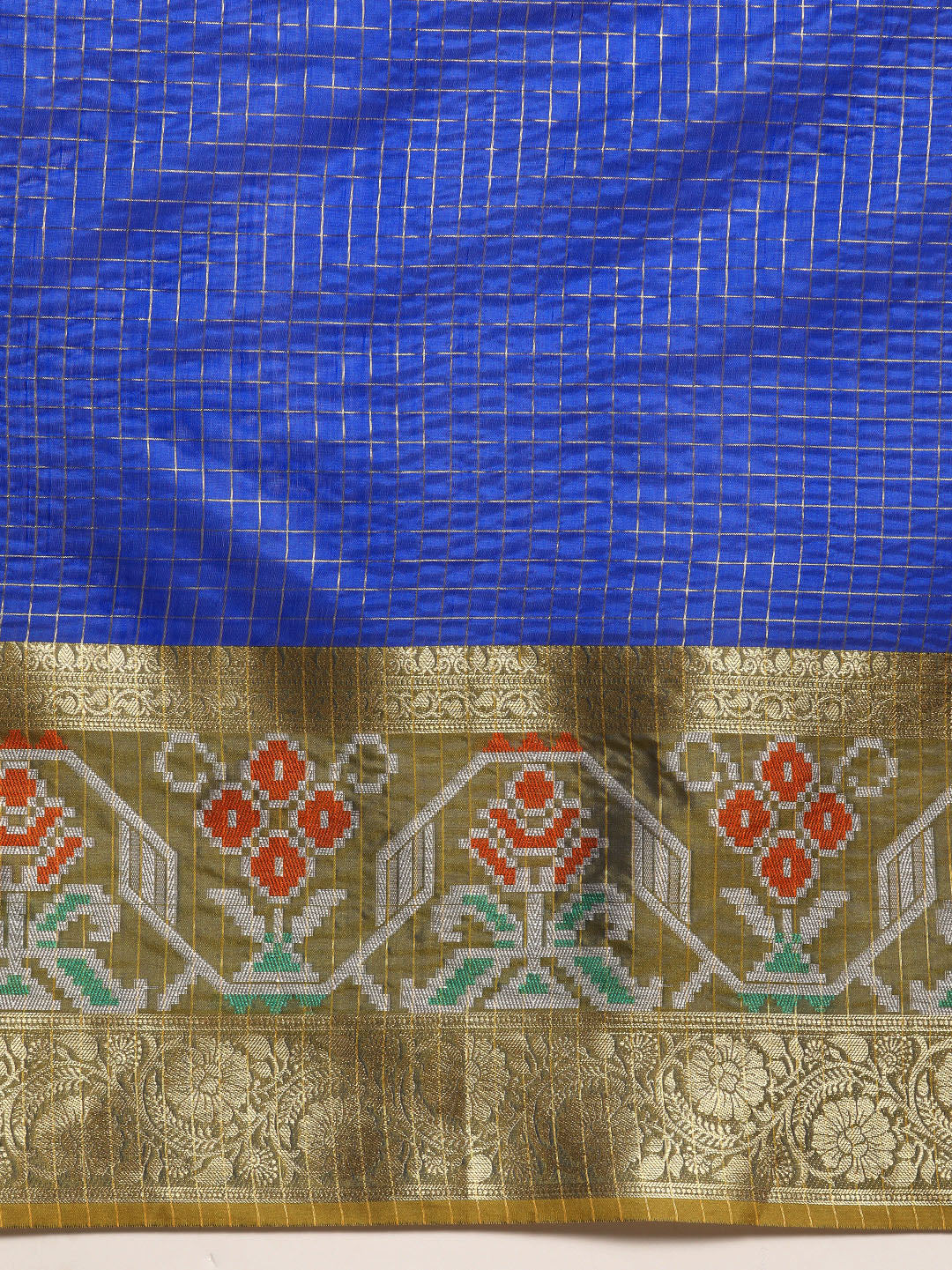 Banarasi Silk Ikkat Pattu Zari Woven Border Saree