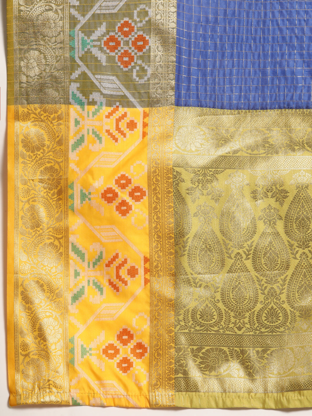 Banarasi Silk Ikkat Pattu Zari Woven Border Saree