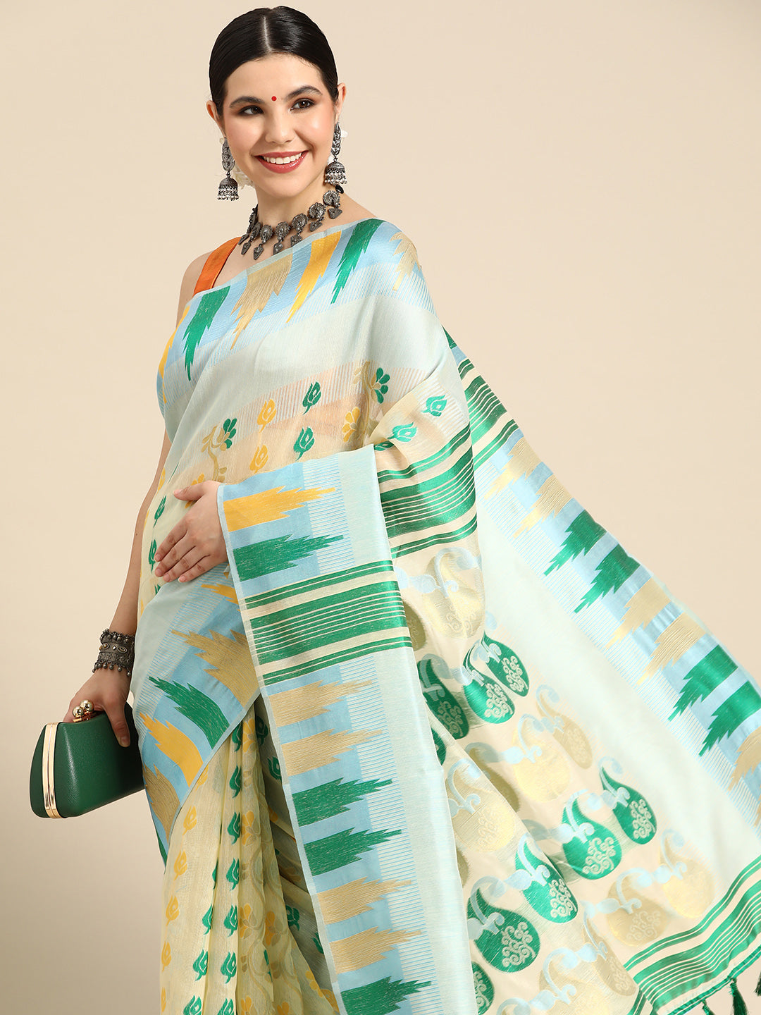 Floral Woven Thread Pure Cotton Jamdani Tant Saree