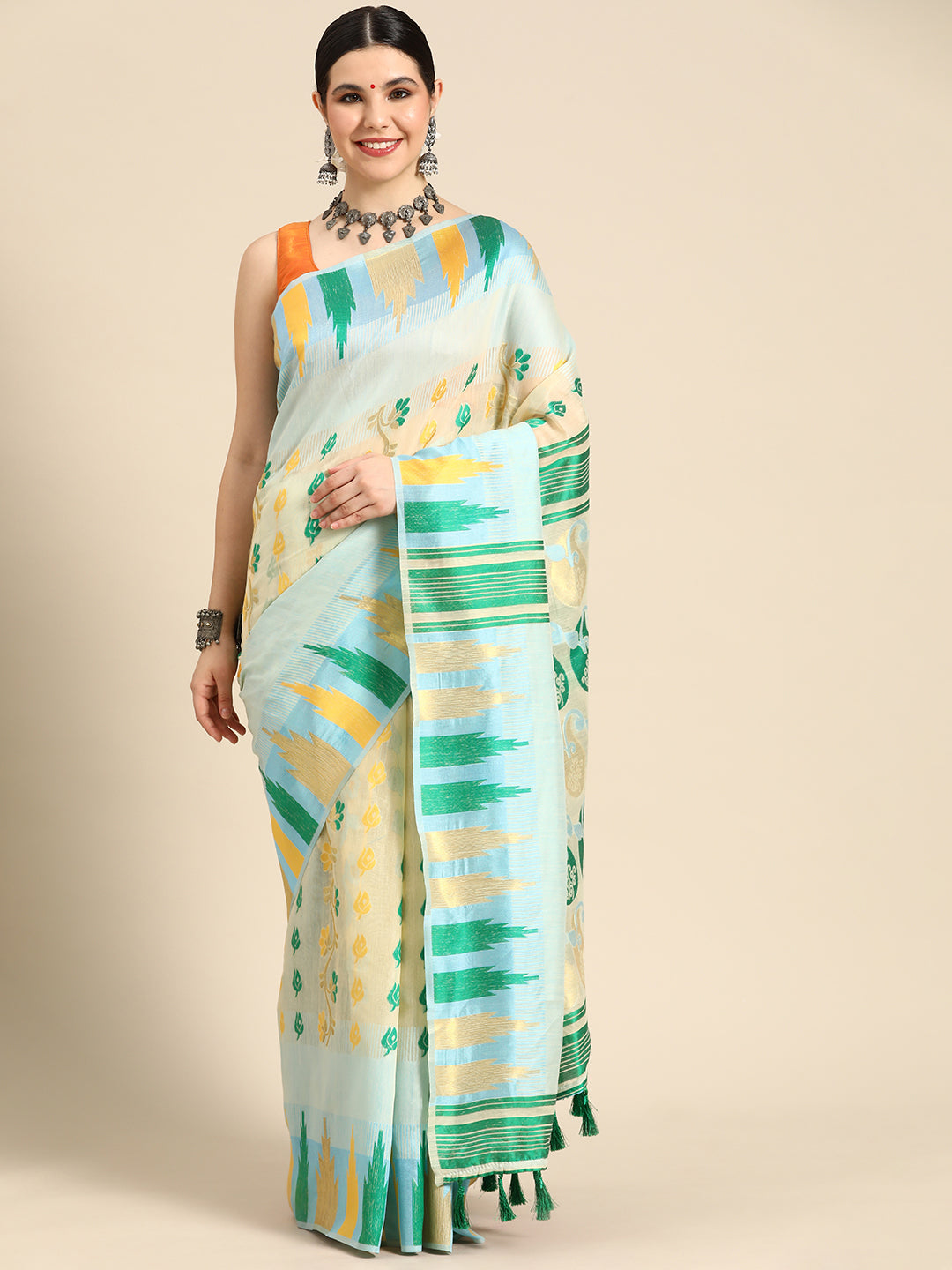 Floral Woven Thread Pure Cotton Jamdani Tant Saree