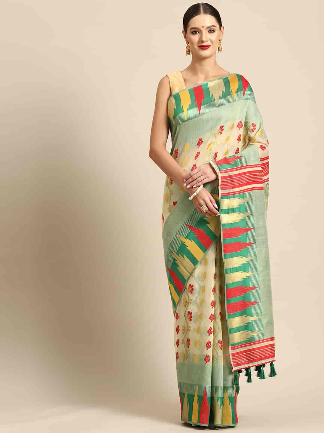 Floral Woven Thread Pure Cotton Jamdani Tant Saree