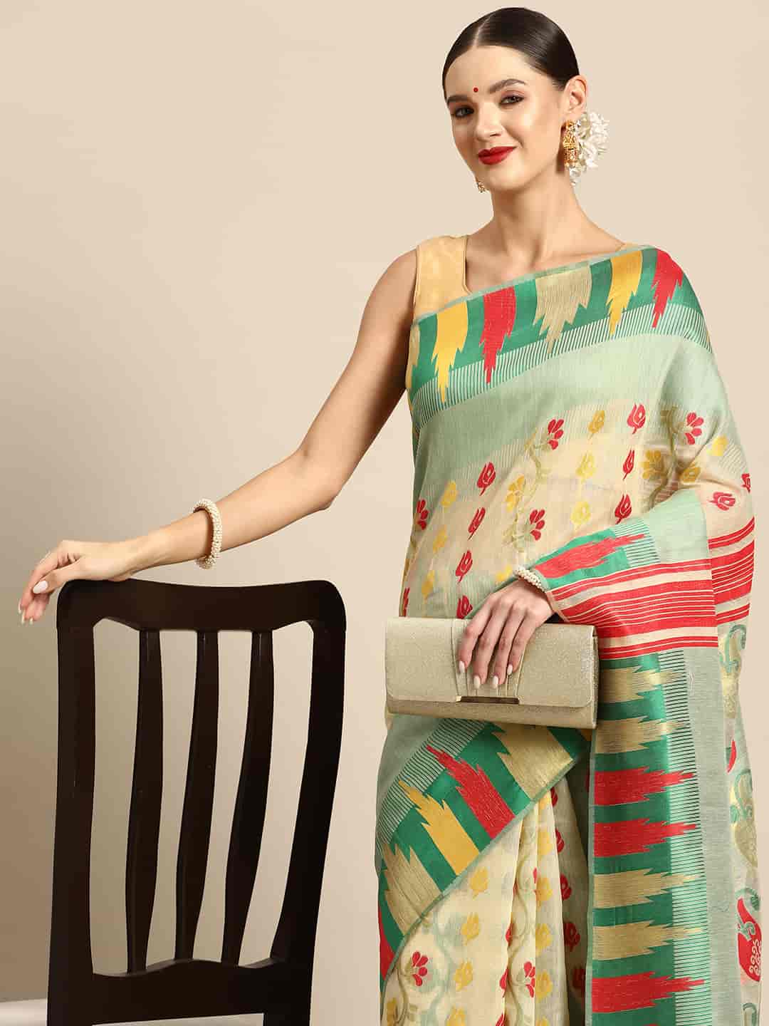 Floral Woven Thread Pure Cotton Jamdani Tant Saree