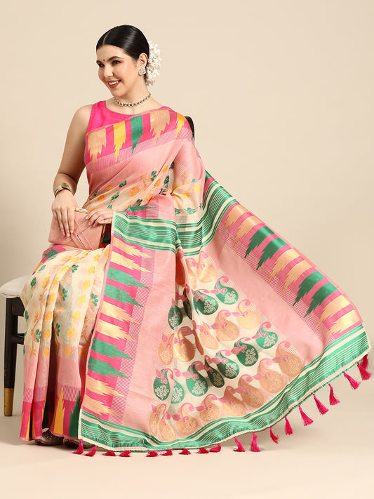 Floral Woven Thread Pure Cotton Jamdani Tant Saree