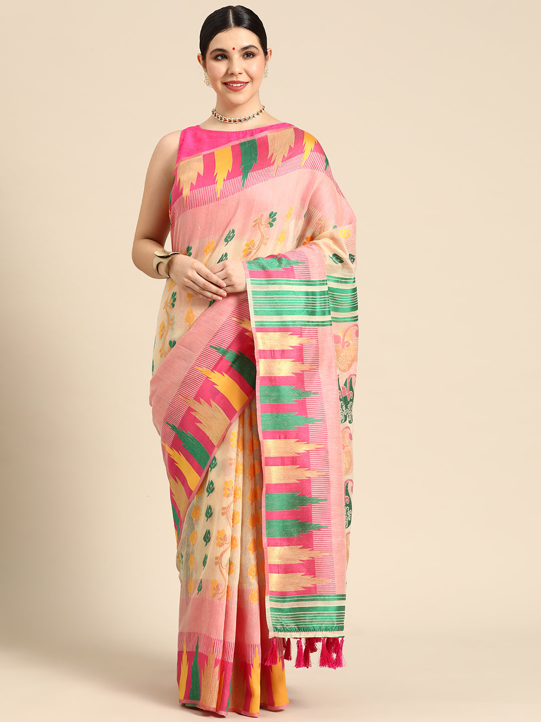 Floral Woven Thread Pure Cotton Jamdani Tant Saree