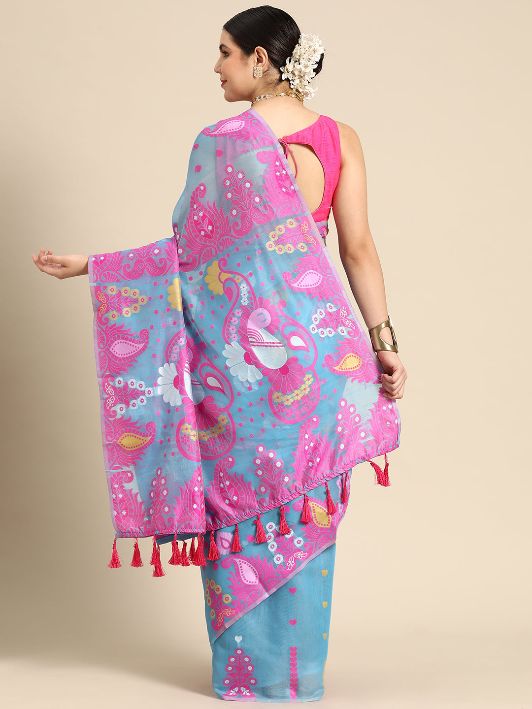Woven Design Ethnic Motifs Phulkari Pure Cotton Jamdani Saree