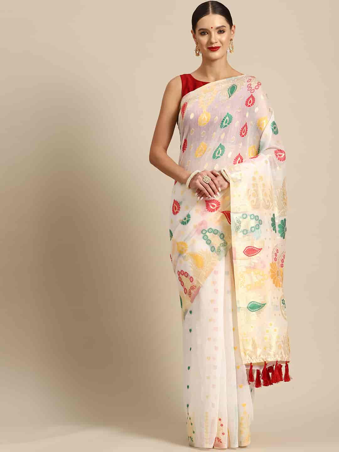 Woven Design Ethnic Motifs Phulkari Pure Cotton Jamdani Saree