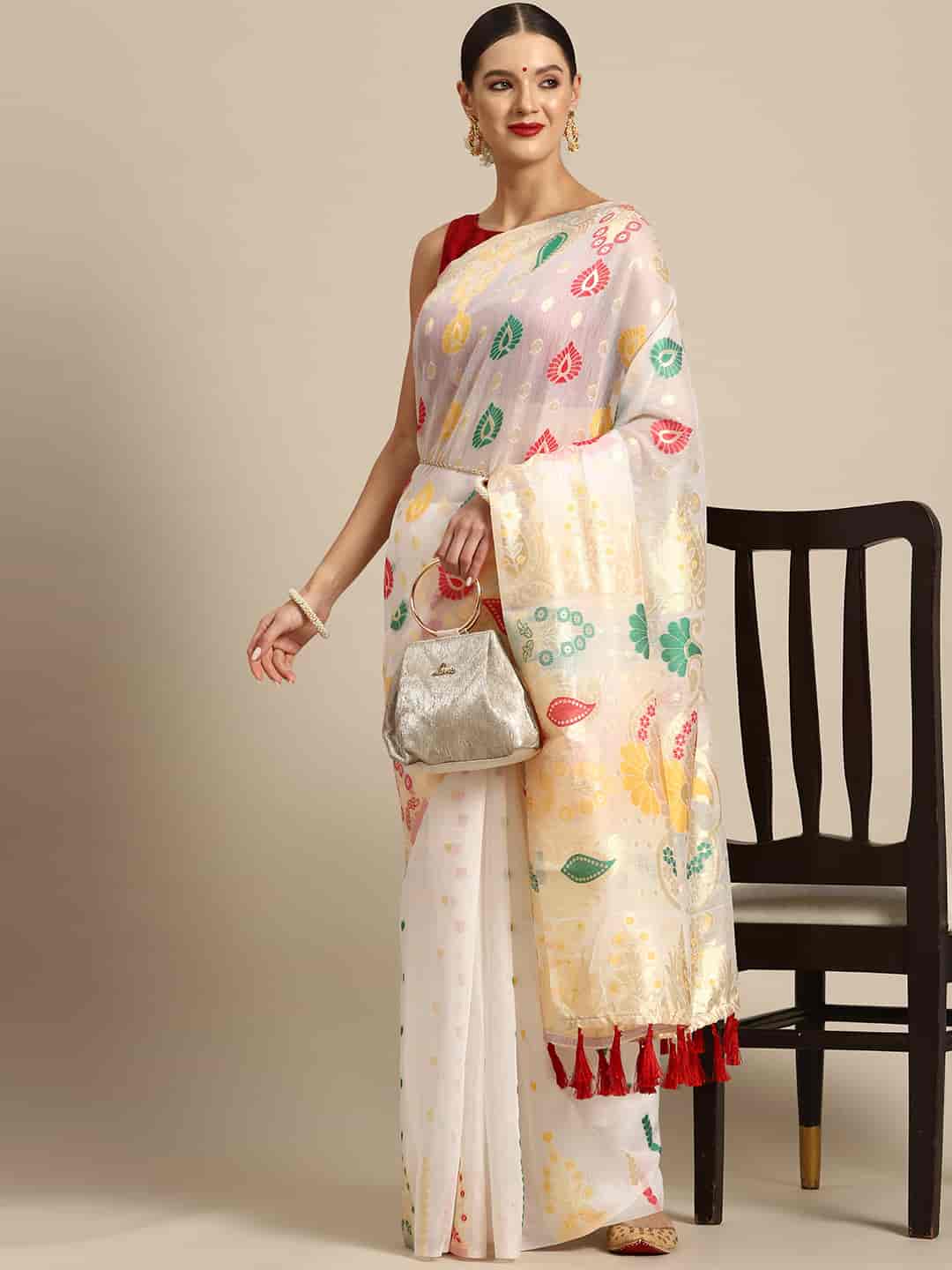 Woven Design Ethnic Motifs Phulkari Pure Cotton Jamdani Saree