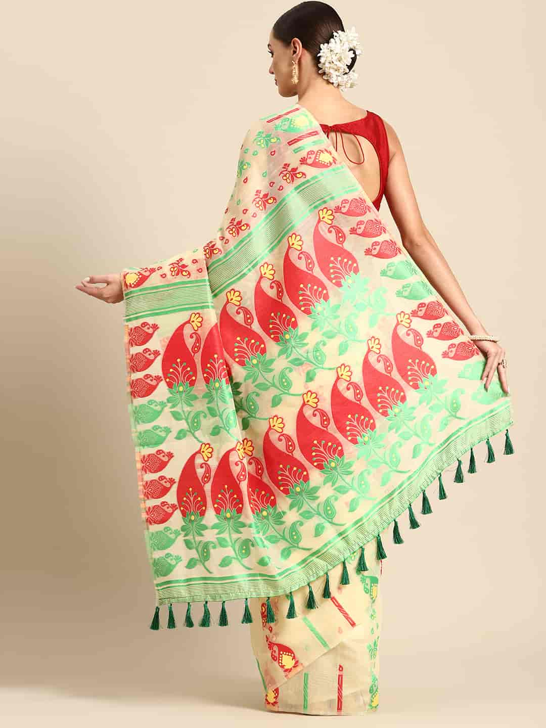 Woven Design Ethnic Motifs Phulkari Pure Cotton Jamdani Saree