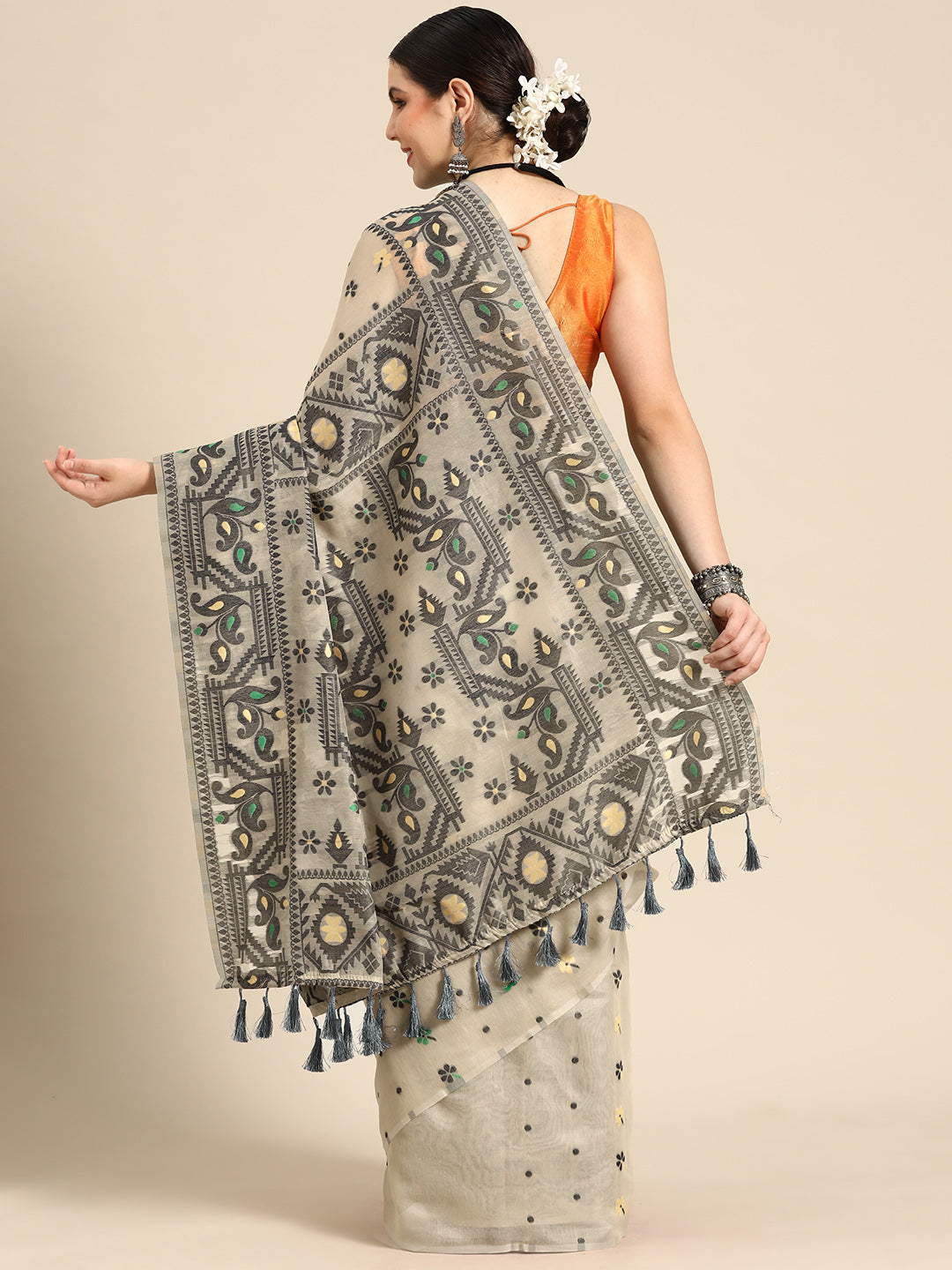 Woven Design Ethnic Motifs Phulkari Pure Cotton Jamdani Saree