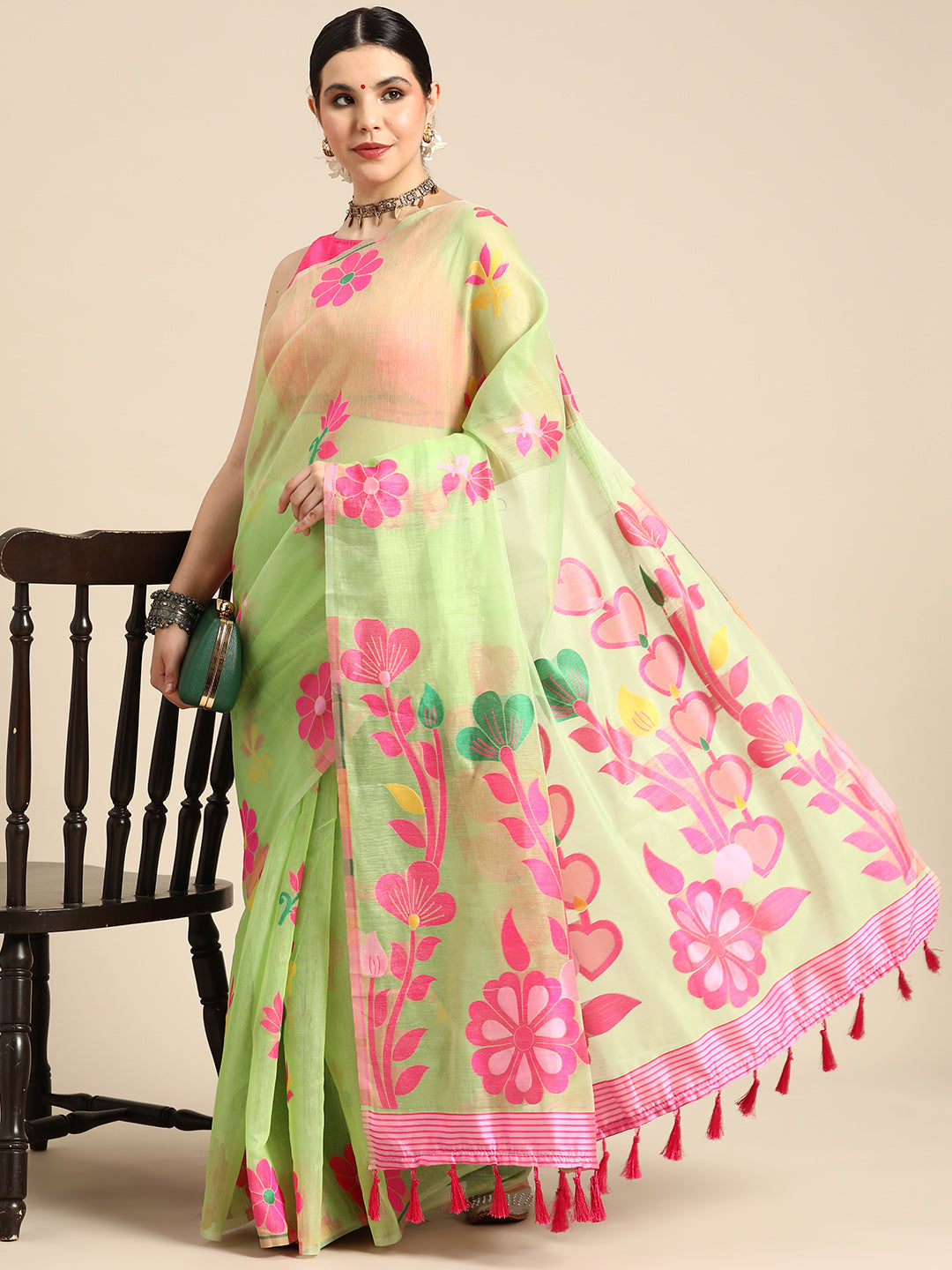 Woven Design Ethnic Motifs Phulkari Pure Cotton Jamdani Saree