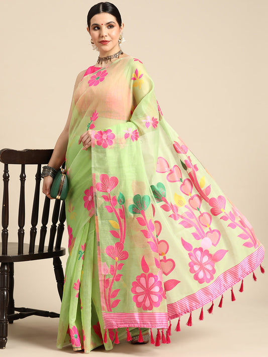 Woven Design Ethnic Motifs Phulkari Pure Cotton Jamdani Saree