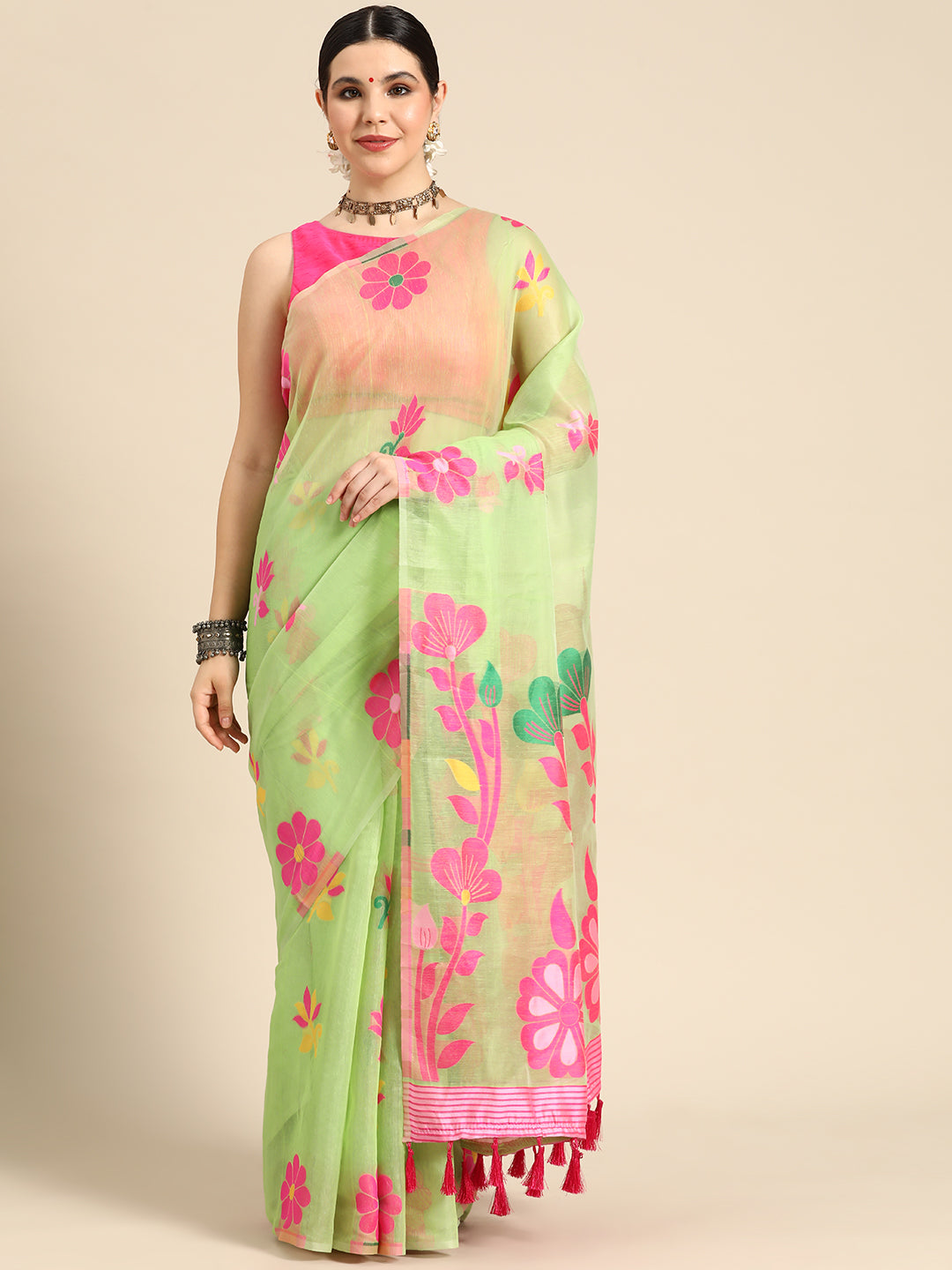 Woven Design Ethnic Motifs Phulkari Pure Cotton Jamdani Saree