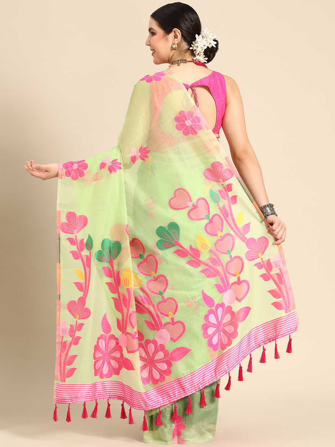 Woven Design Ethnic Motifs Phulkari Pure Cotton Jamdani Saree