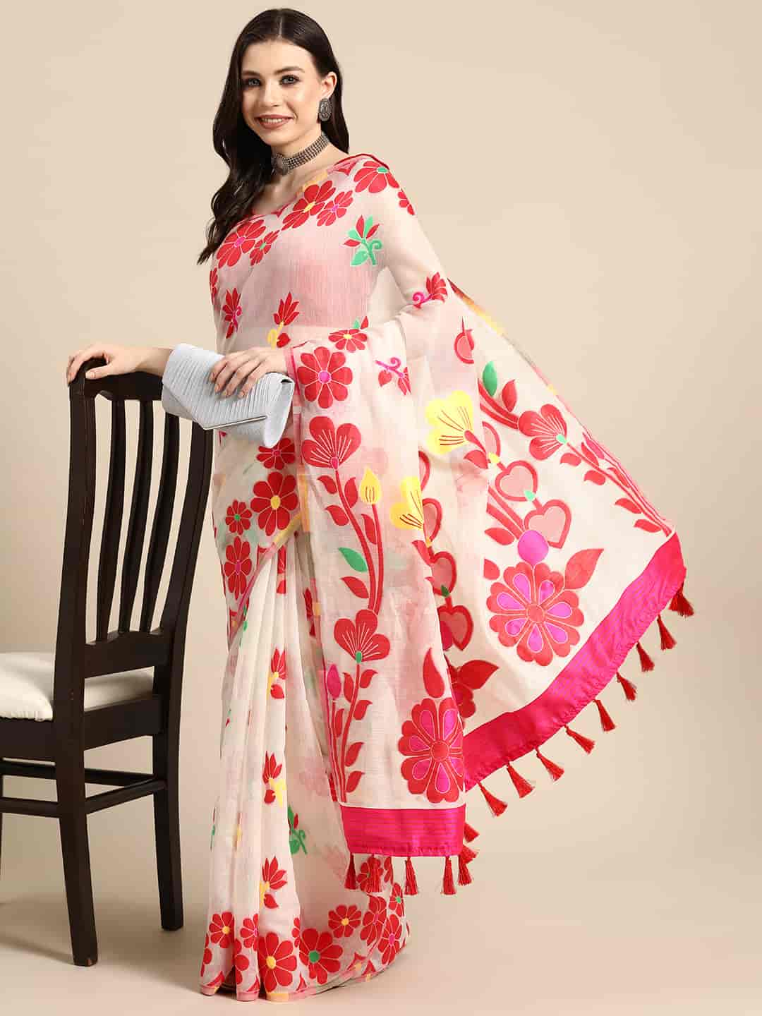 Woven Design Ethnic Motifs Phulkari Pure Cotton Jamdani Saree