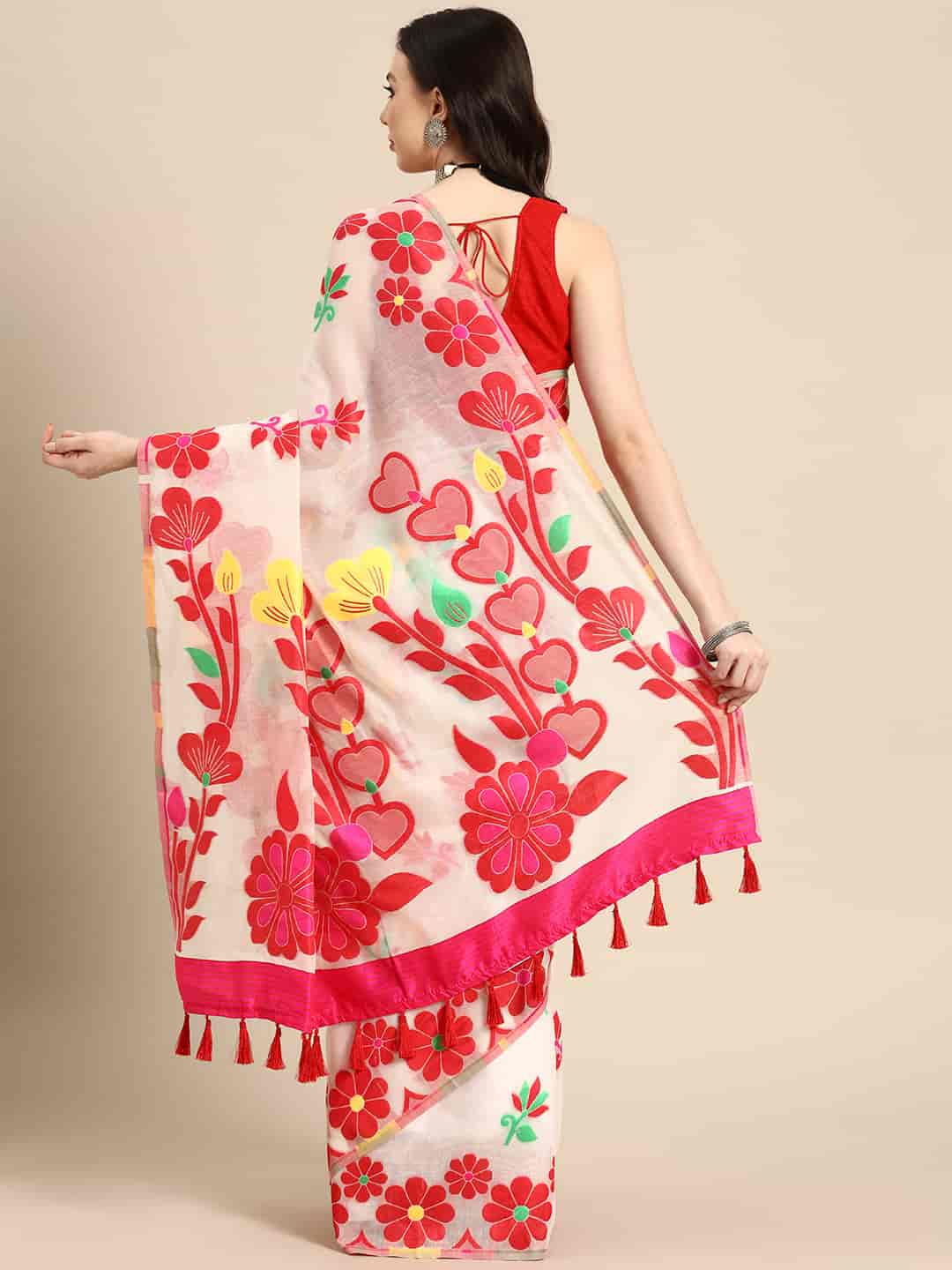 Woven Design Ethnic Motifs Phulkari Pure Cotton Jamdani Saree