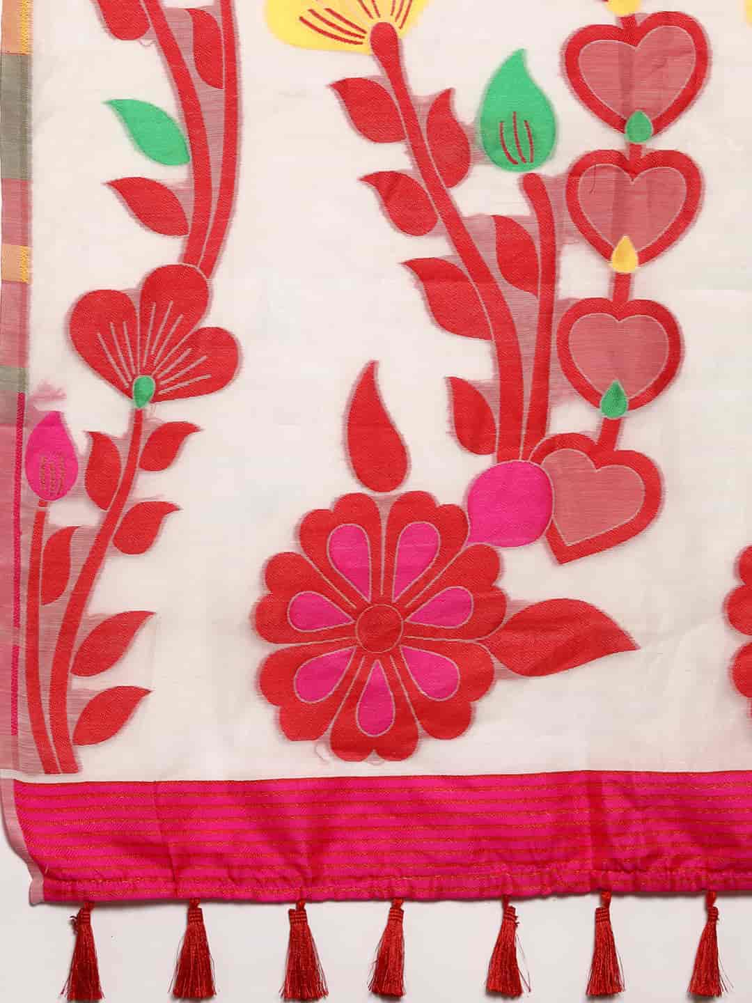 Woven Design Ethnic Motifs Phulkari Pure Cotton Jamdani Saree