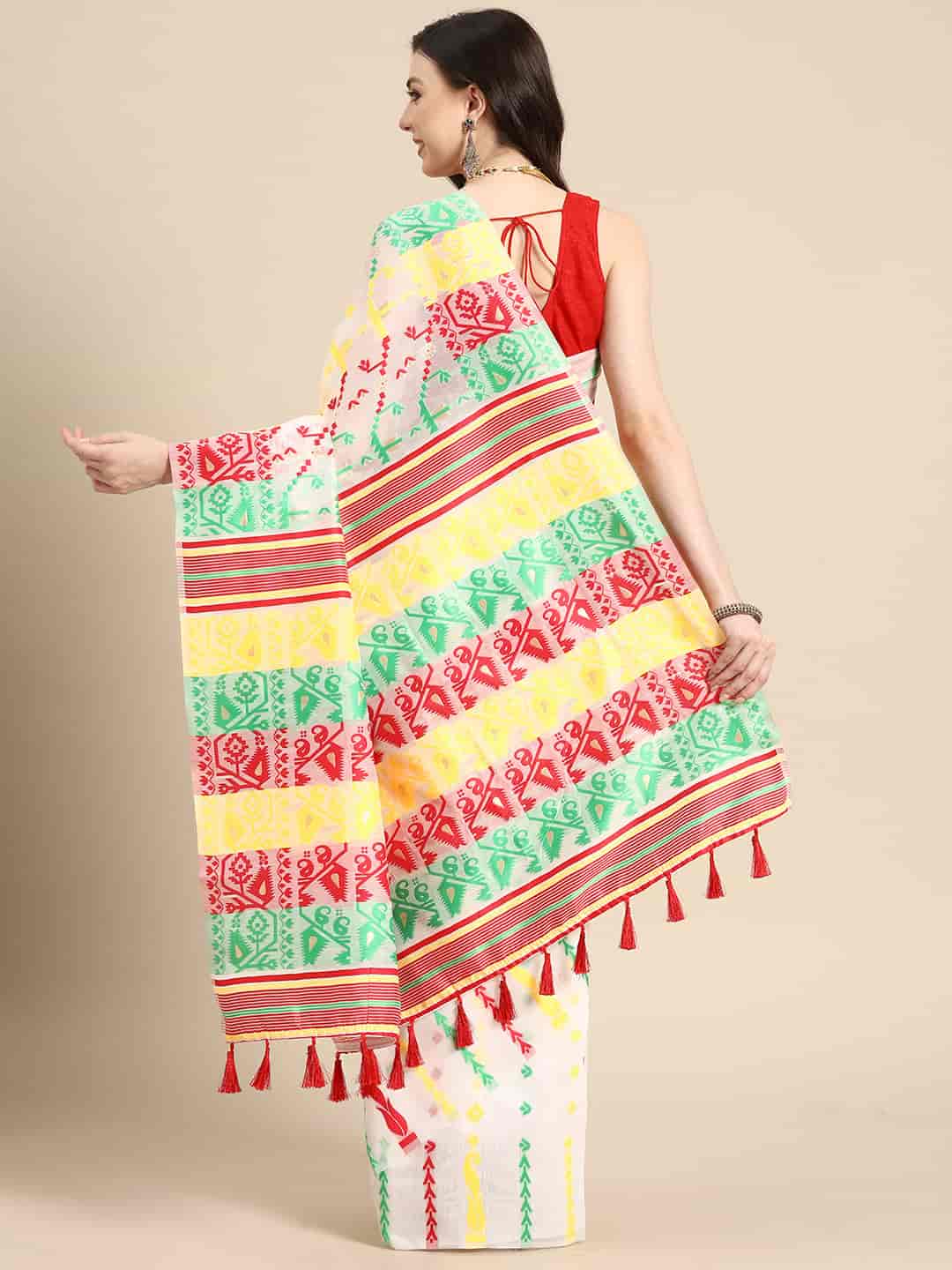 Woven Design Ethnic Motifs Phulkari Pure Cotton Jamdani Saree