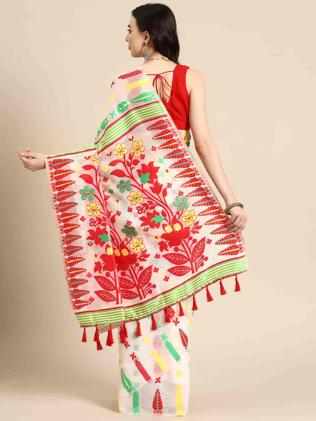 Woven Design Ethnic Motifs Phulkari Pure Cotton Jamdani Saree