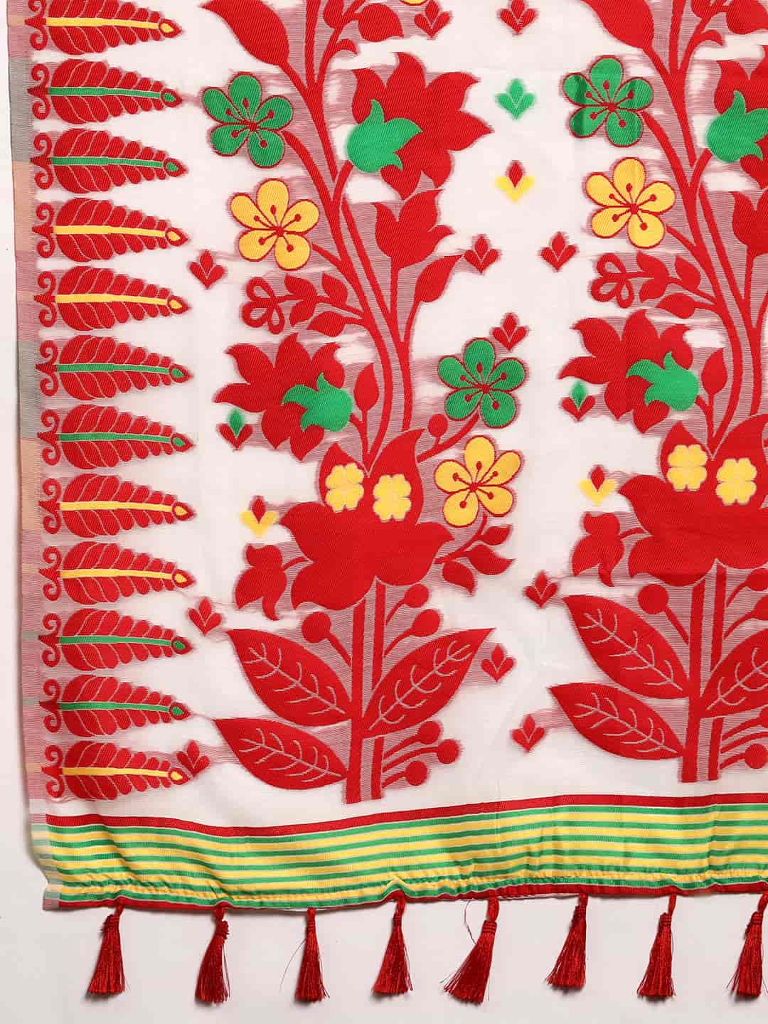 Woven Design Ethnic Motifs Phulkari Pure Cotton Jamdani Saree