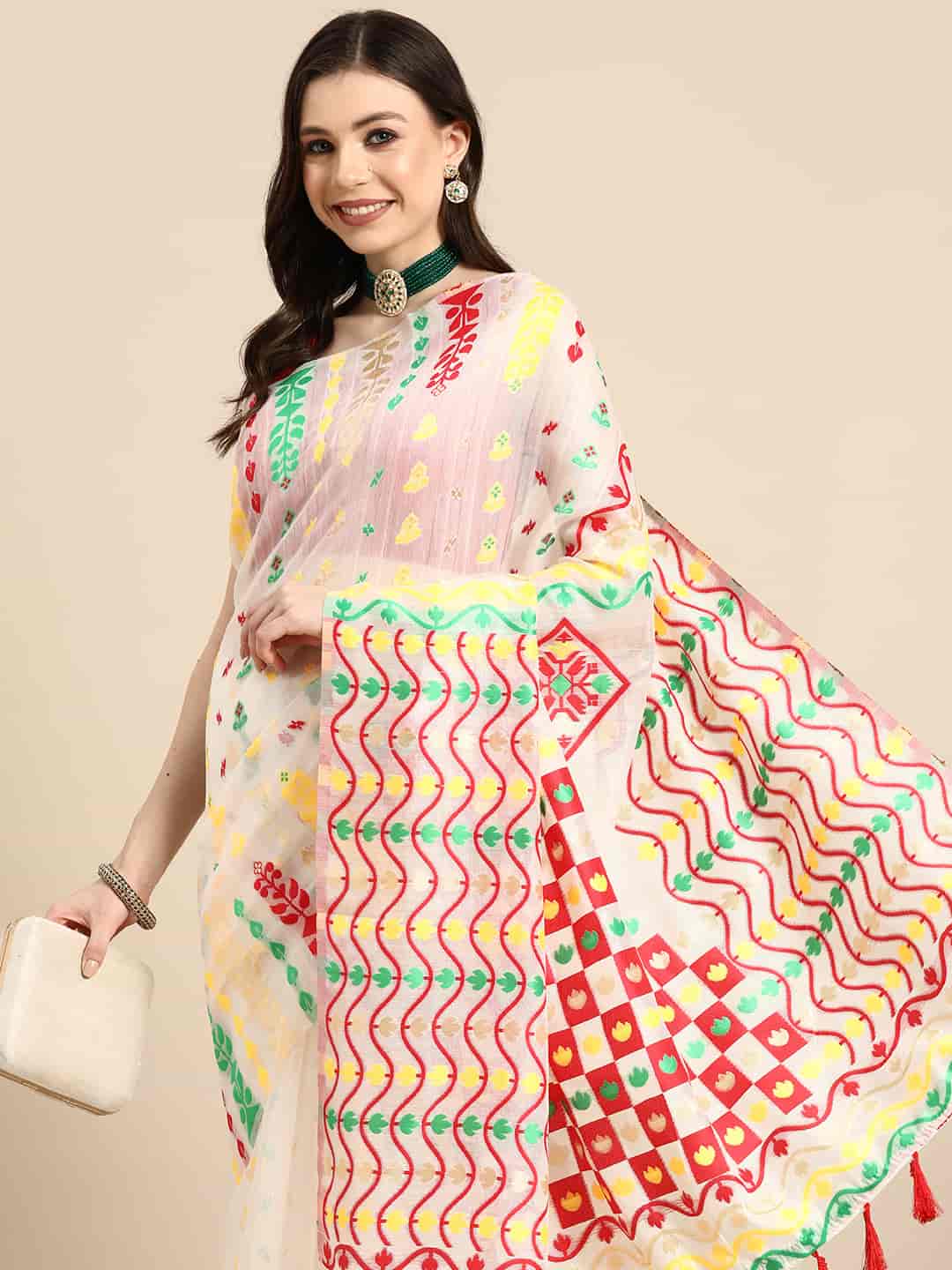 Woven Design Ethnic Motifs Phulkari Pure Cotton Jamdani Saree