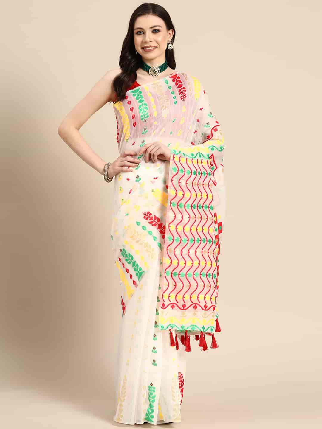 Woven Design Ethnic Motifs Phulkari Pure Cotton Jamdani Saree