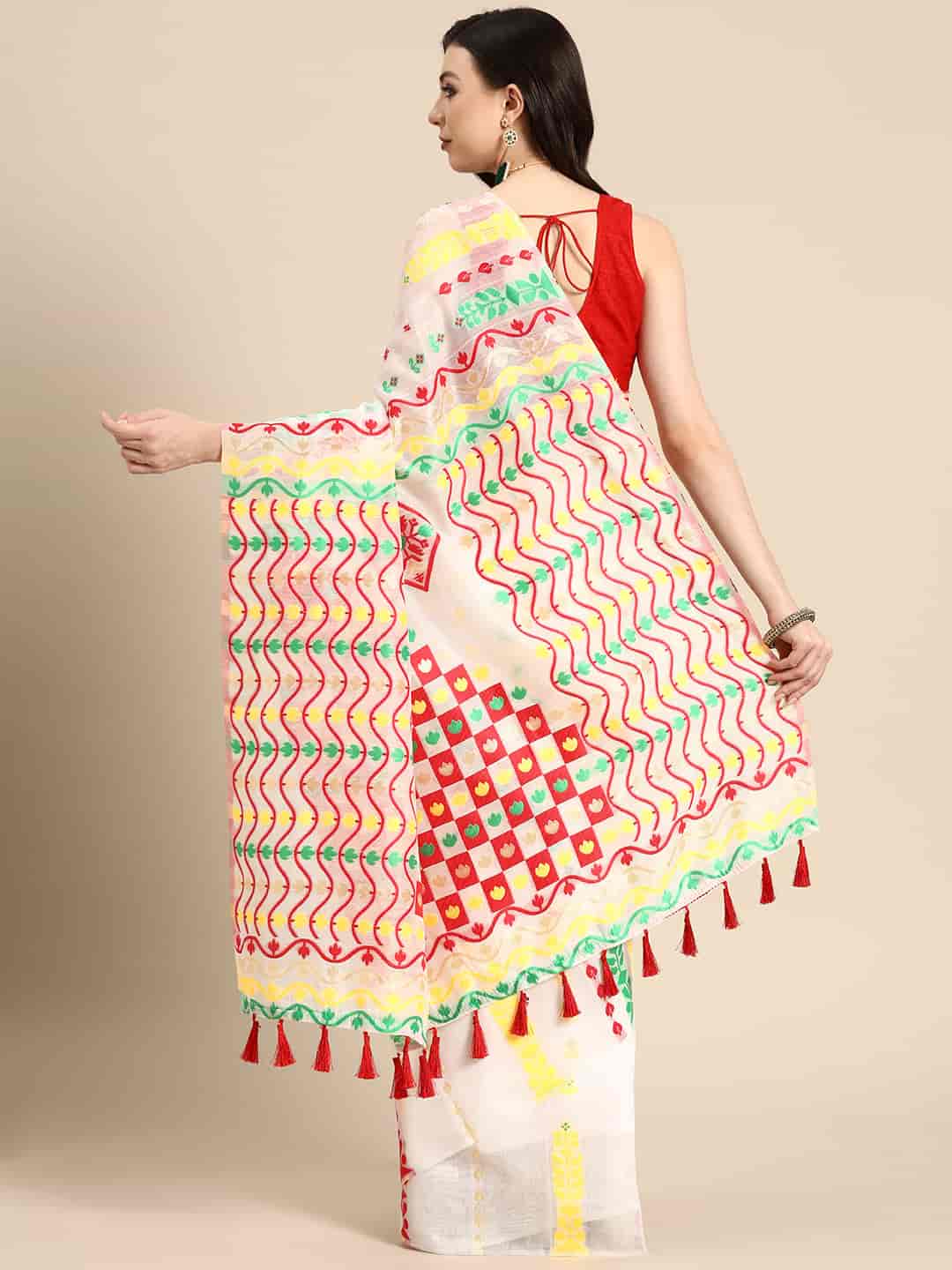 Woven Design Ethnic Motifs Phulkari Pure Cotton Jamdani Saree