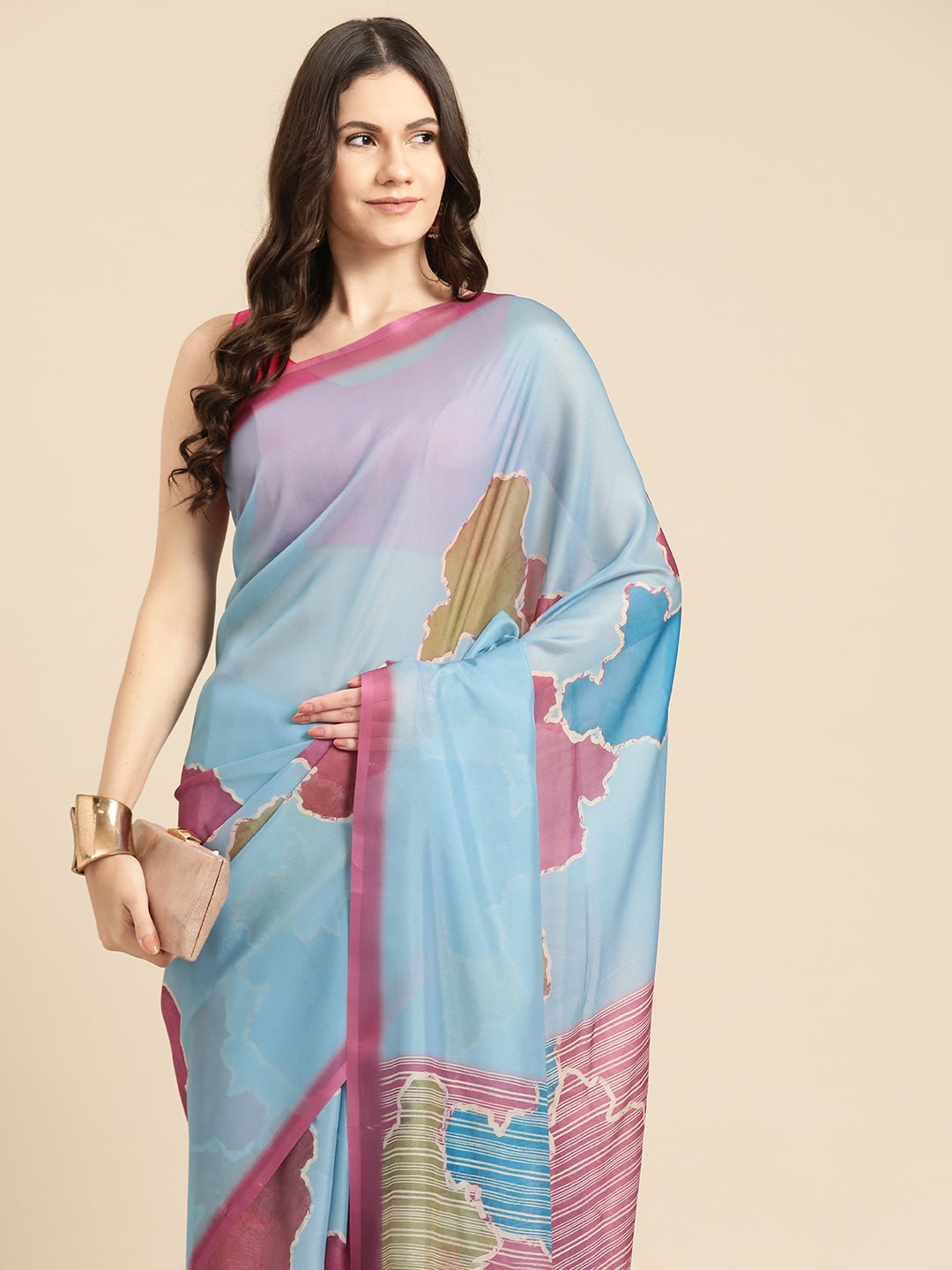 Women's Soft Silk Color Blocked Digital Printed Saree