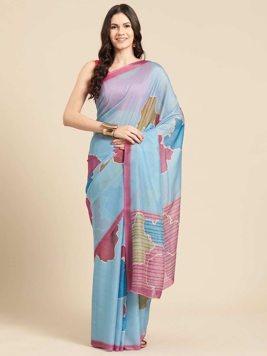 Women's Soft Silk Color Blocked Digital Printed Saree
