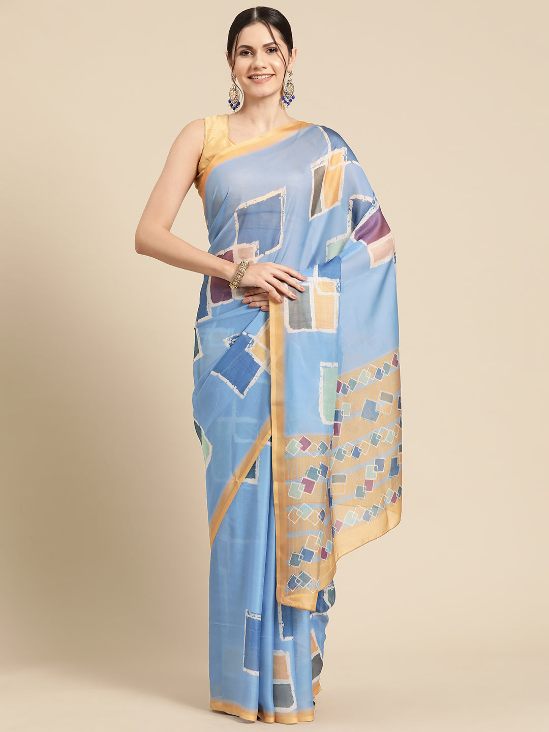 Women's Soft Silk Color Blocked Digital Printed Saree