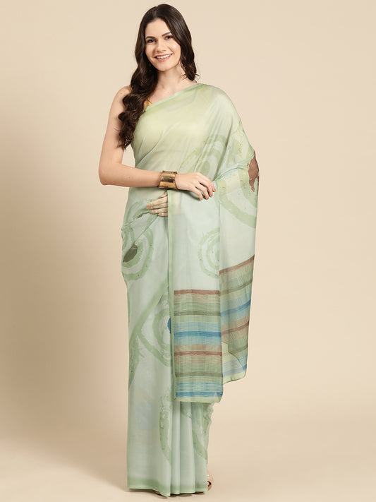 Women's Soft Silk Color Blocked Digital Printed Saree