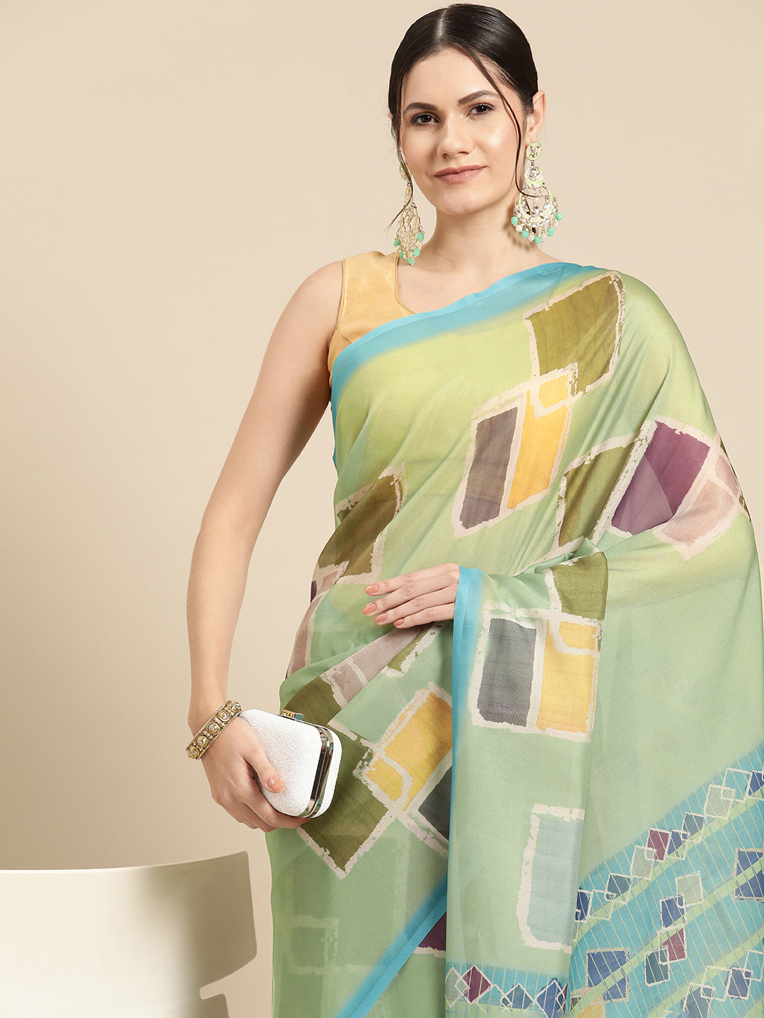 Women's Soft Silk Color Blocked Digital Printed Saree