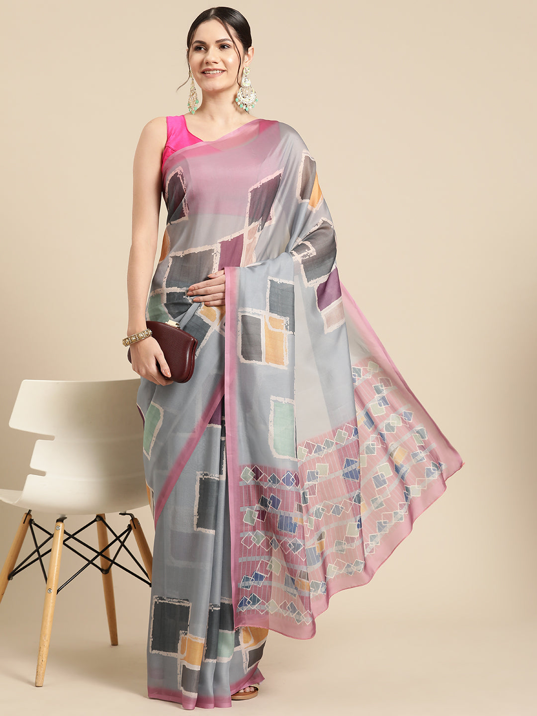 Women's Soft Silk Color Blocked Digital Printed Saree