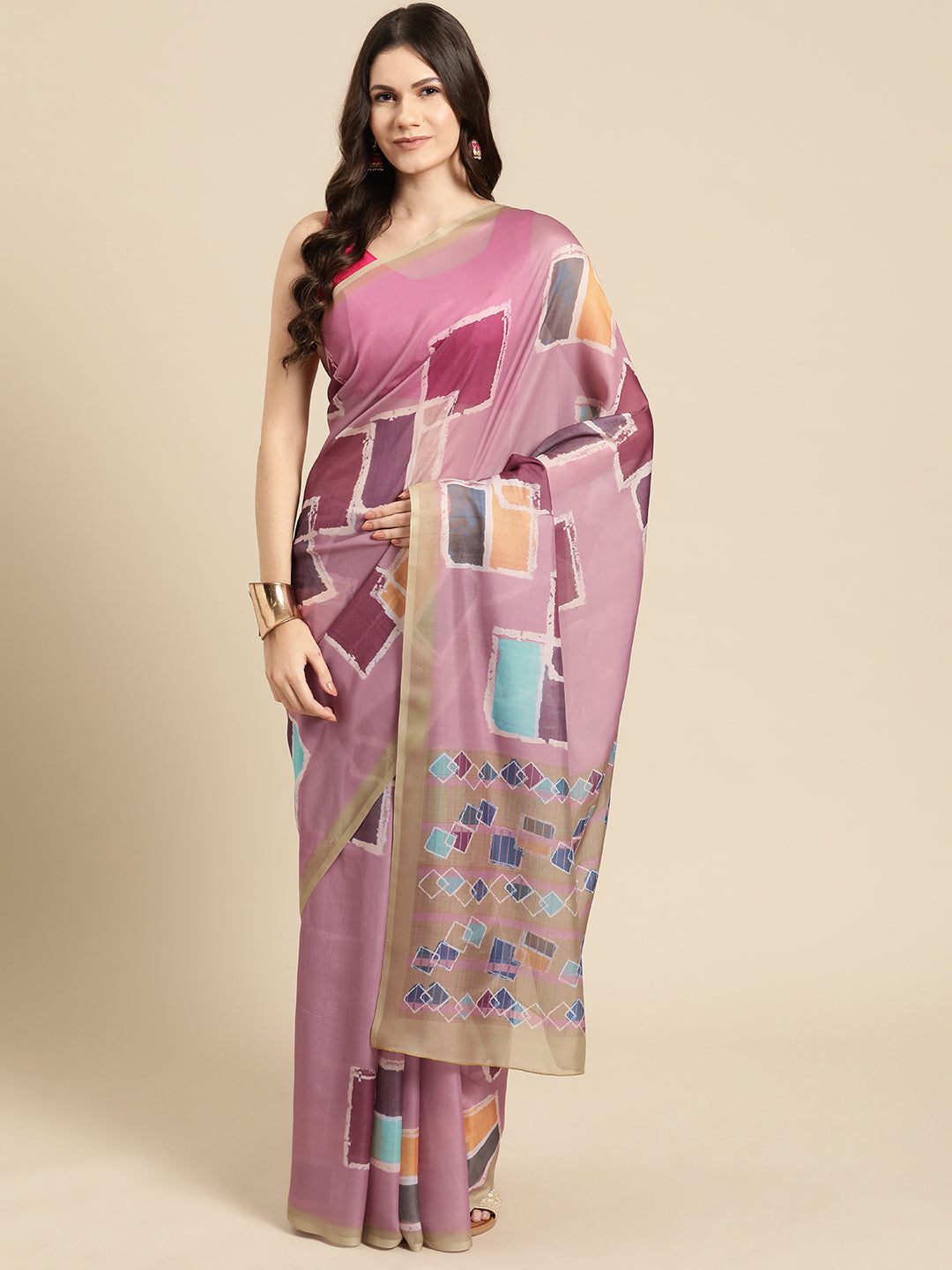 Women's Soft Silk Color Blocked Digital Printed Saree