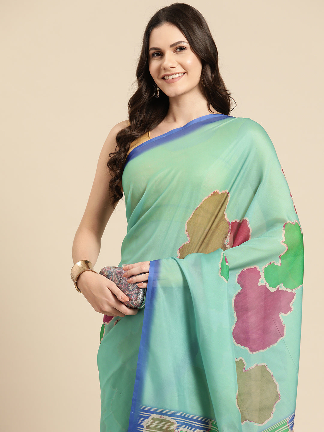 Women's Soft Silk Color Blocked Digital Printed Saree