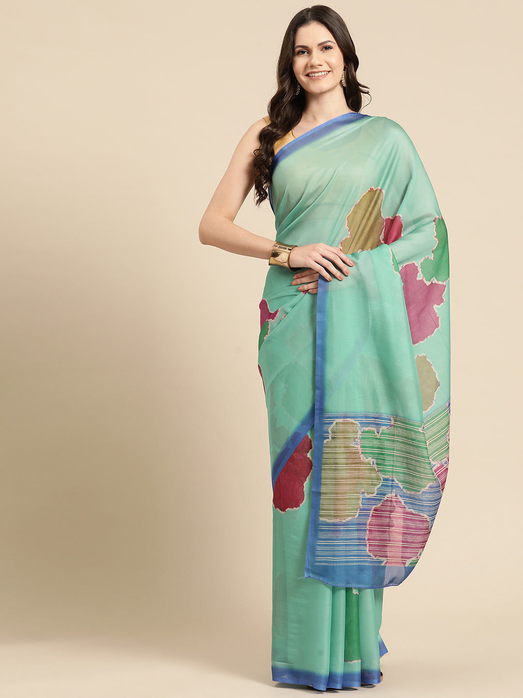 Women's Soft Silk Color Blocked Digital Printed Saree