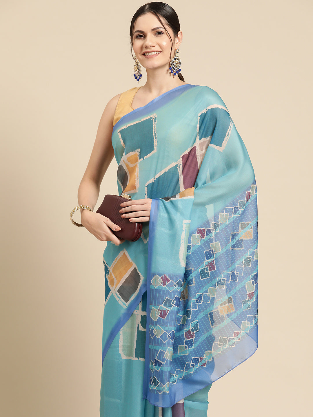 Women's Soft Silk Color Blocked Digital Printed Saree