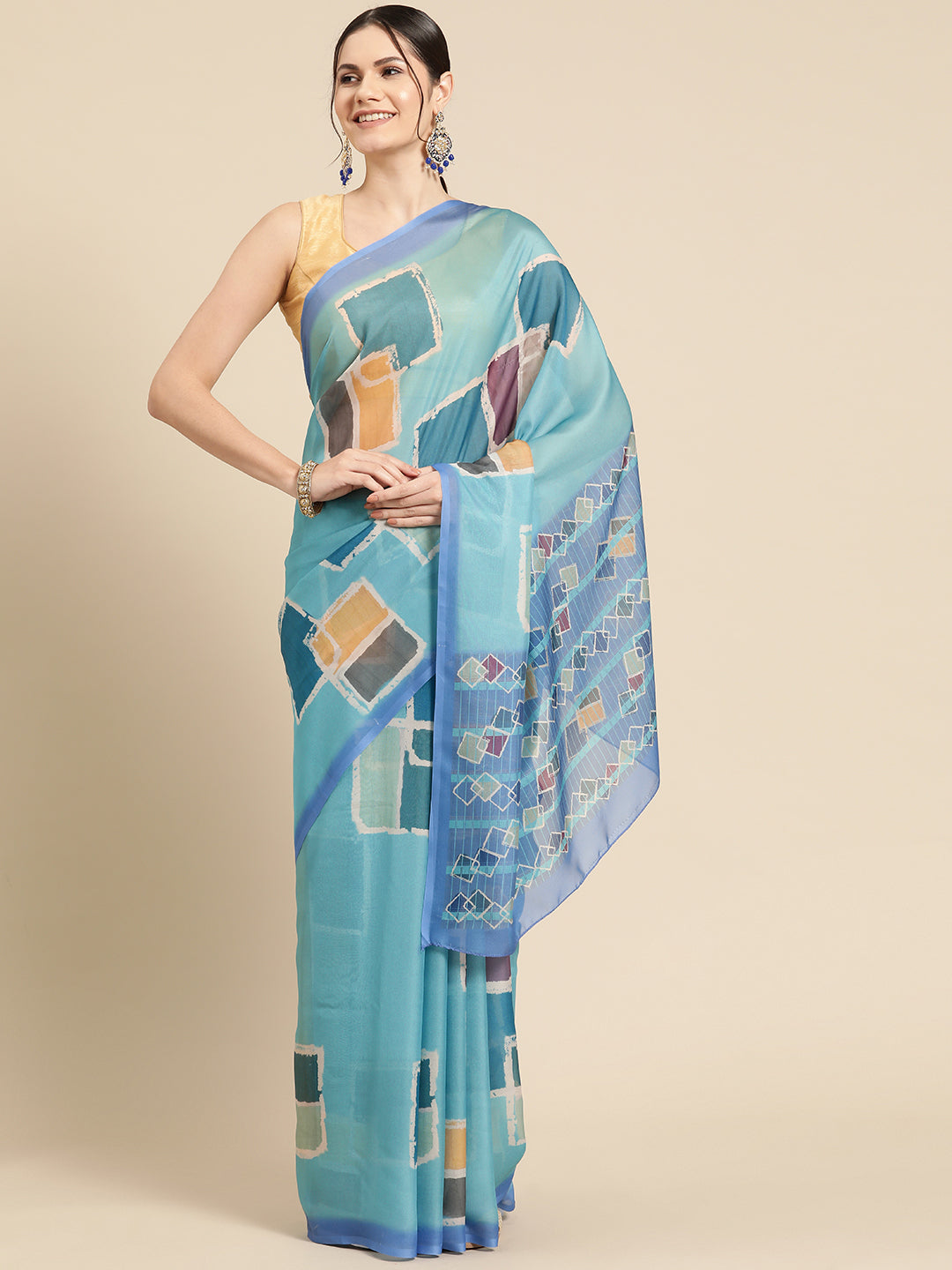 Women's Soft Silk Color Blocked Digital Printed Saree