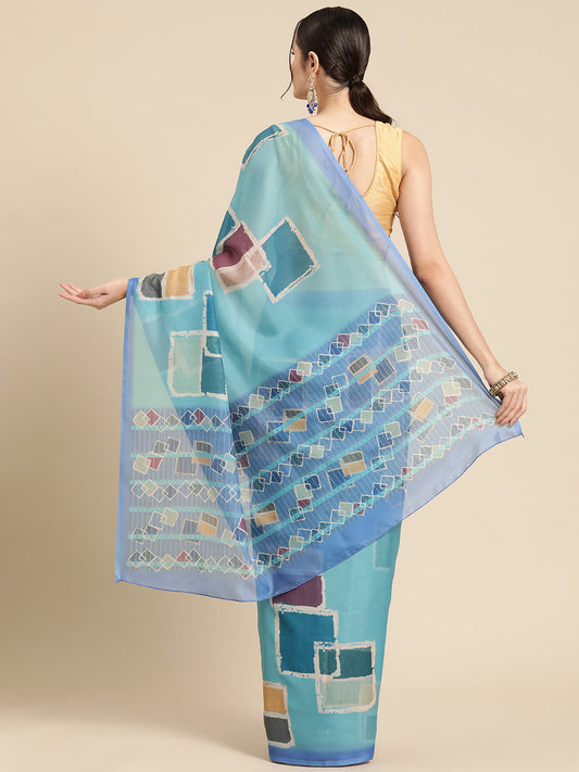 Women's Soft Silk Color Blocked Digital Printed Saree