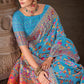 Blue & Multicolored Floral Silk Blend Saree