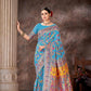 Blue & Multicolored Floral Silk Blend Saree