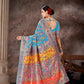Blue & Multicolored Floral Silk Blend Saree
