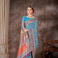 Blue & Multicolored Floral Silk Blend Saree